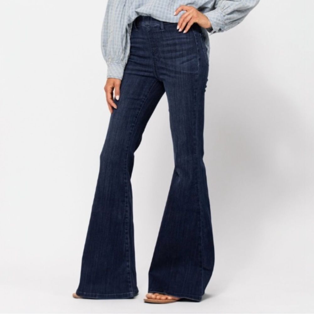 Judy Blue Pull On Super Flare Jean Dark Wash Bellbottom Jeans Womens Size 26 | 2